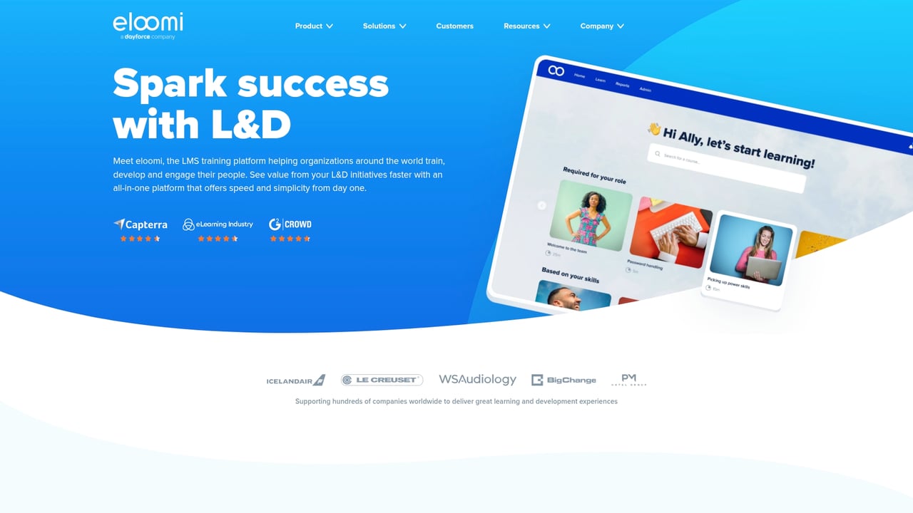 Screenshot of Eloomi website