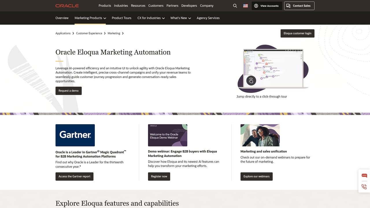 Screenshot of Eloqua website