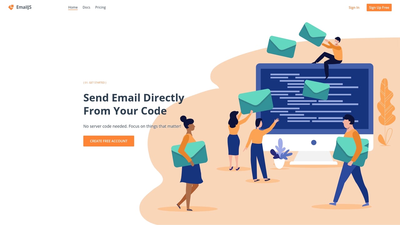 Screenshot of EmailJS website
