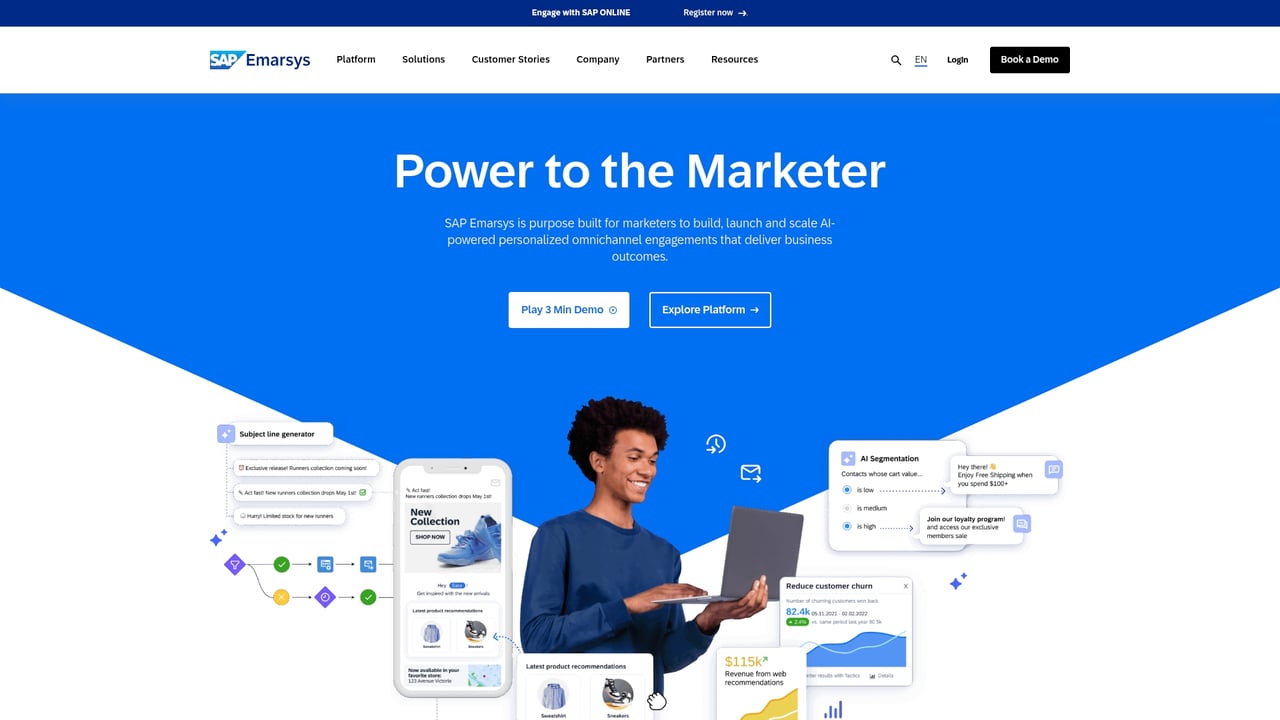 Screenshot of Emarsys website