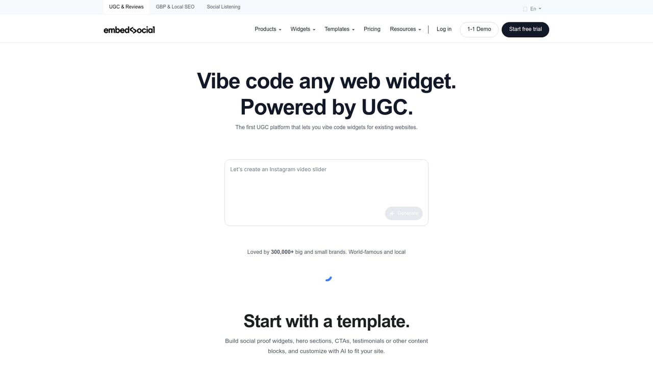 Screenshot of EmbedSocial website