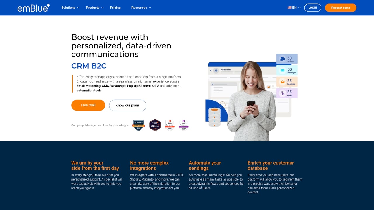Screenshot of emBlue website