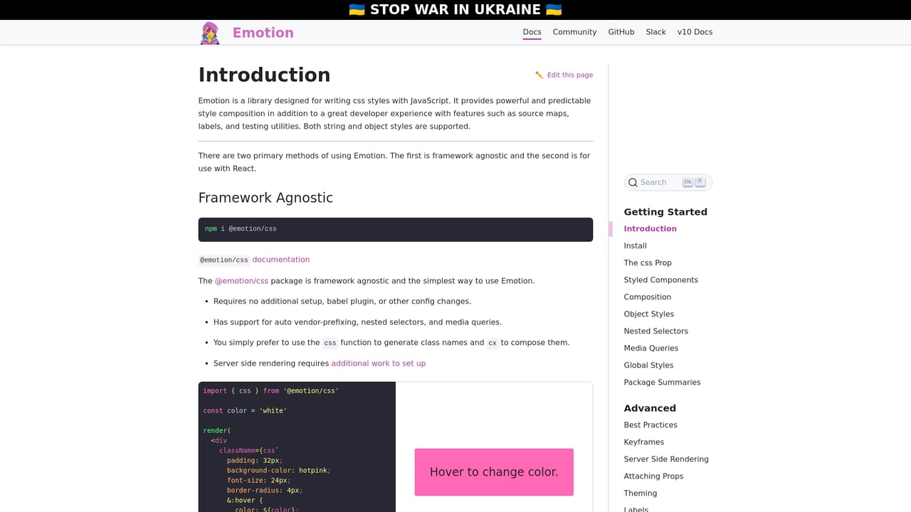 Screenshot of Emotion website