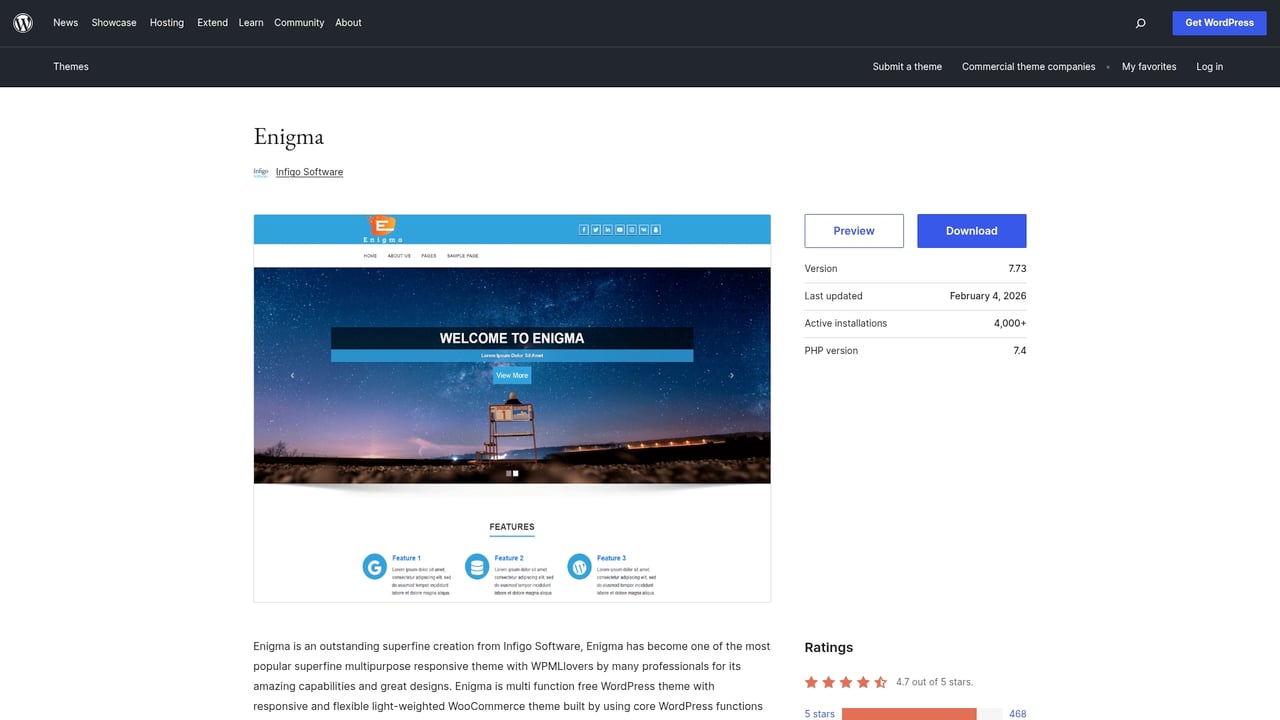 Screenshot of Enigma website