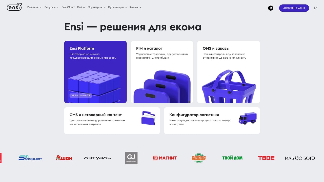 Screenshot of Ensi website