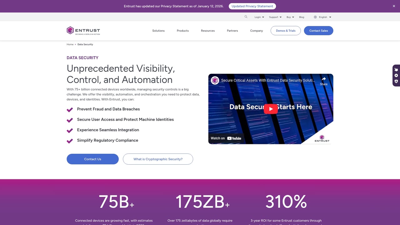 Screenshot of Entrust website