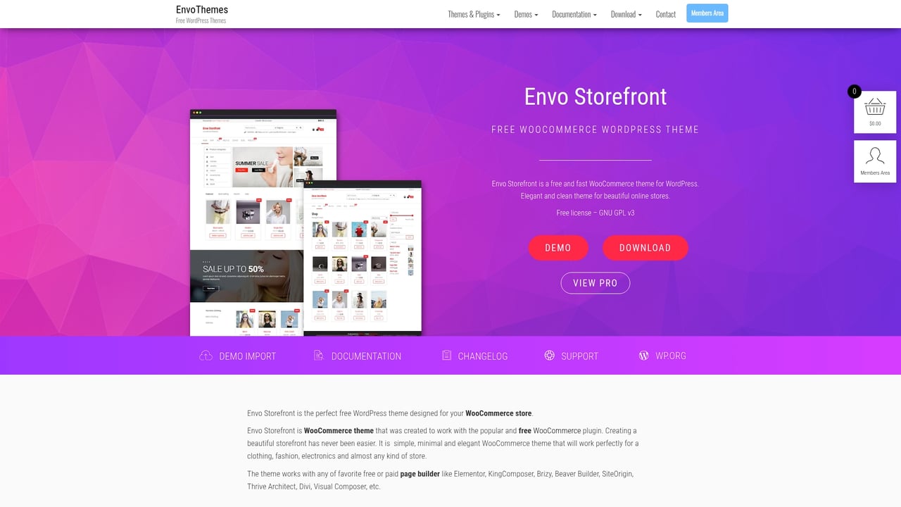 Screenshot of Envo Storefront website
