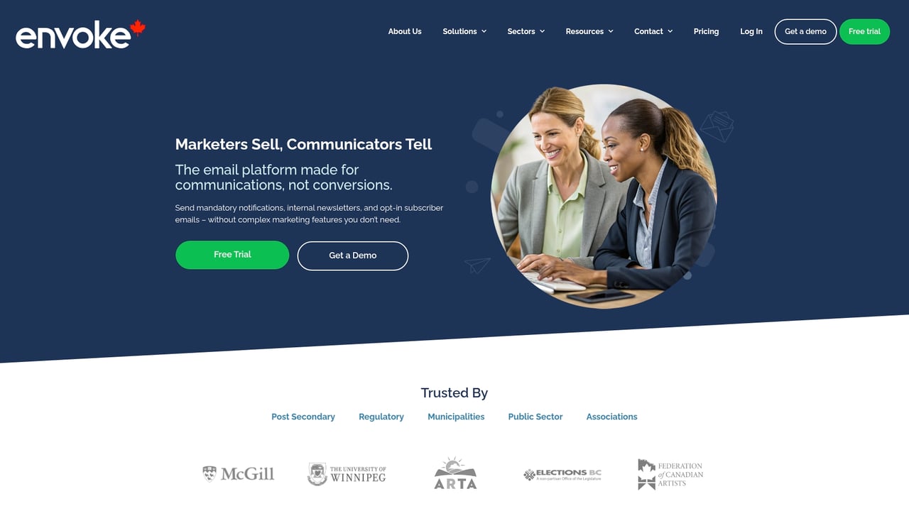 Screenshot of Envoke website