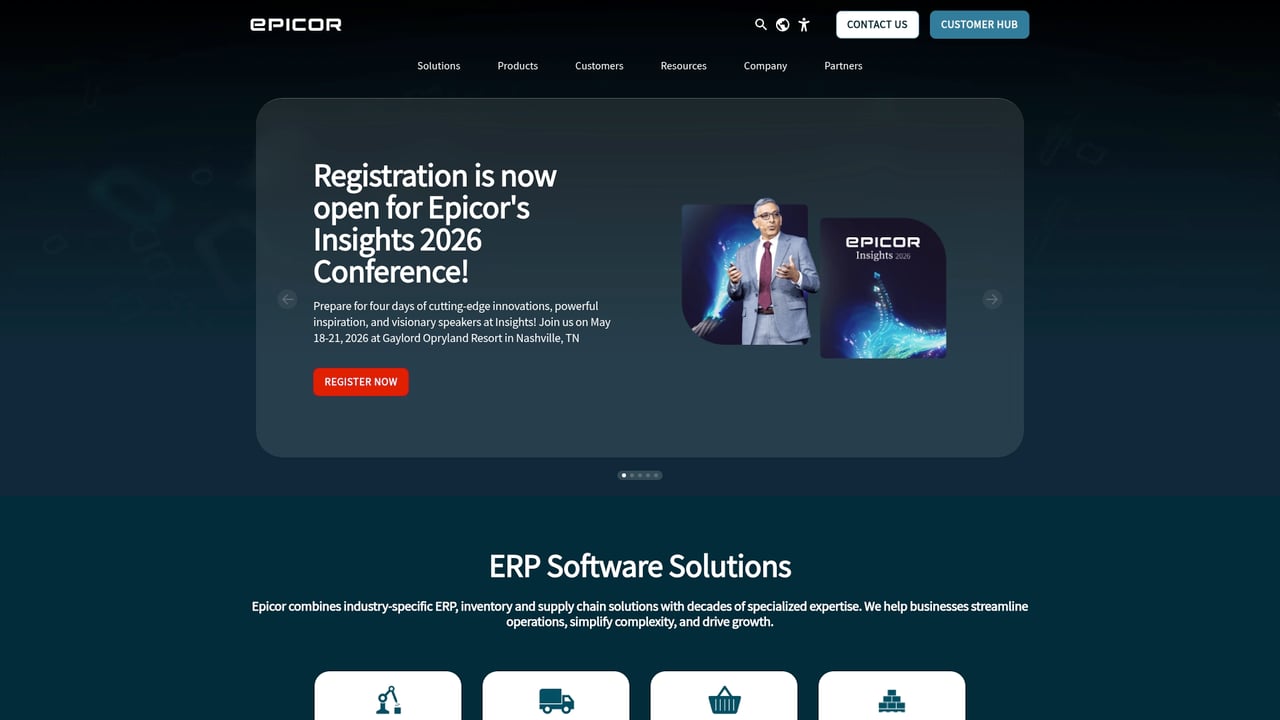 Screenshot of Epicor website