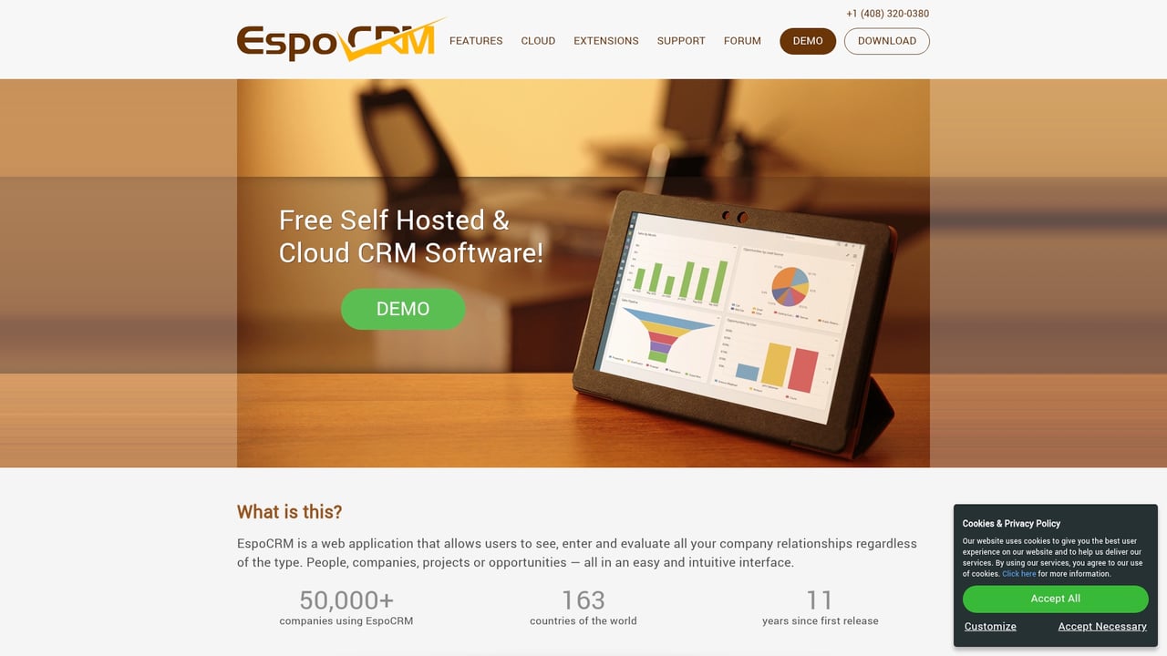 Screenshot of EspoCRM website