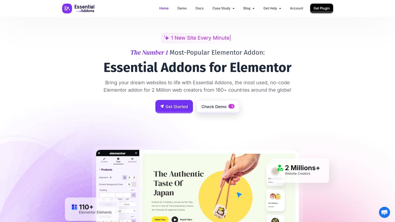 Screenshot of Essential Addons for Elementor website