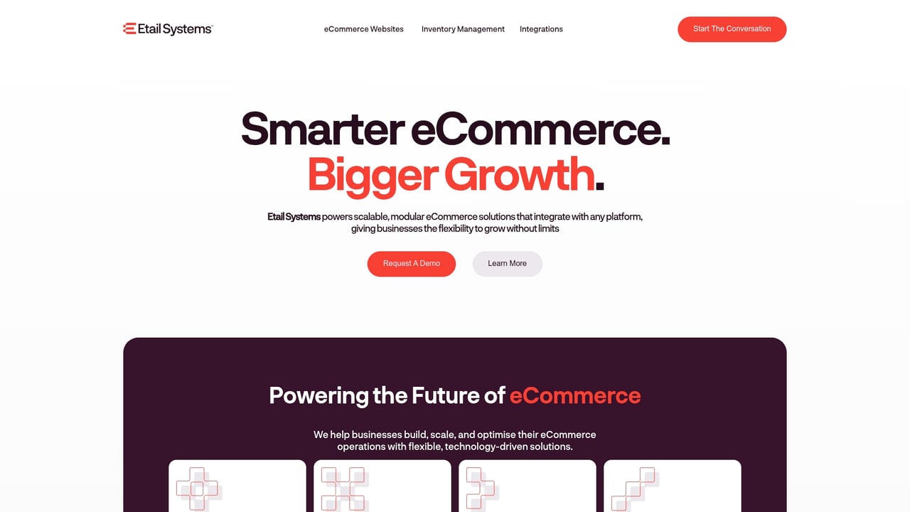 Screenshot of Etail Systems website