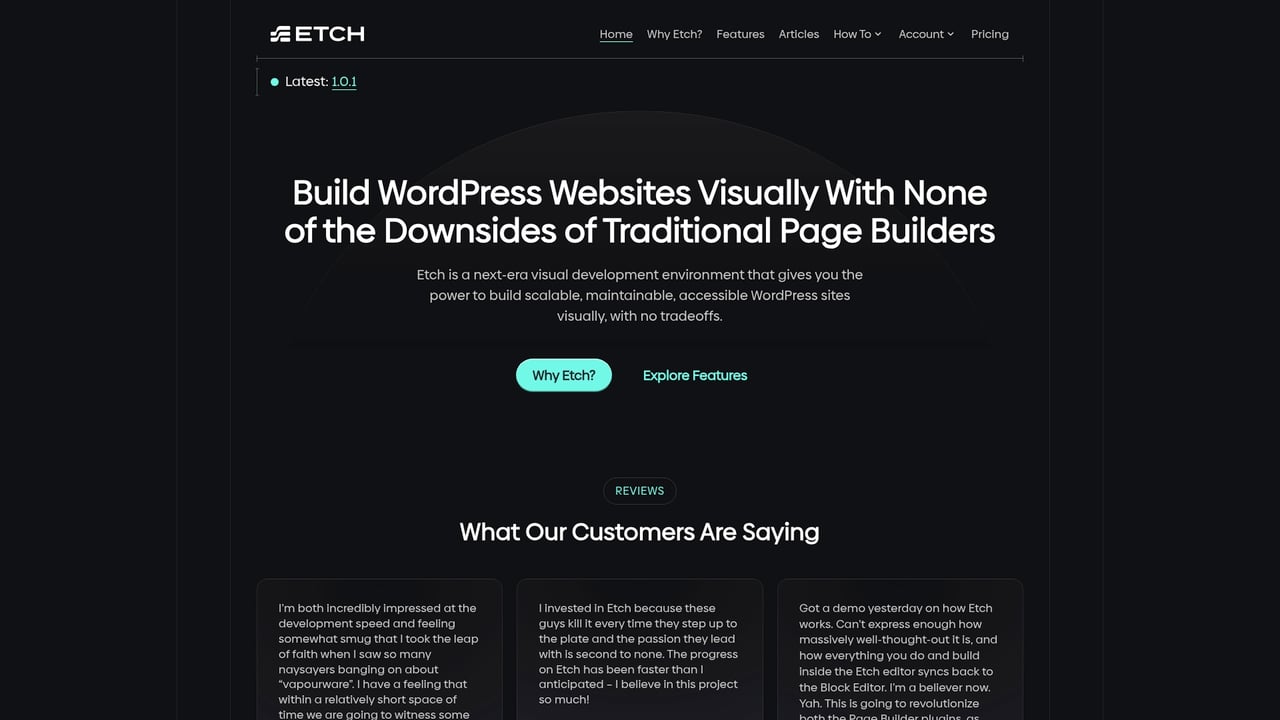 Screenshot of Etch website