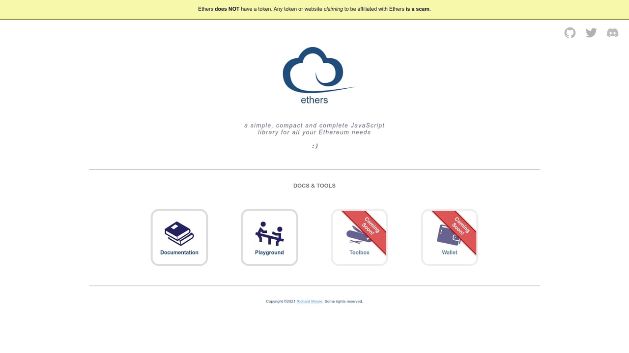 Screenshot of Ethers website