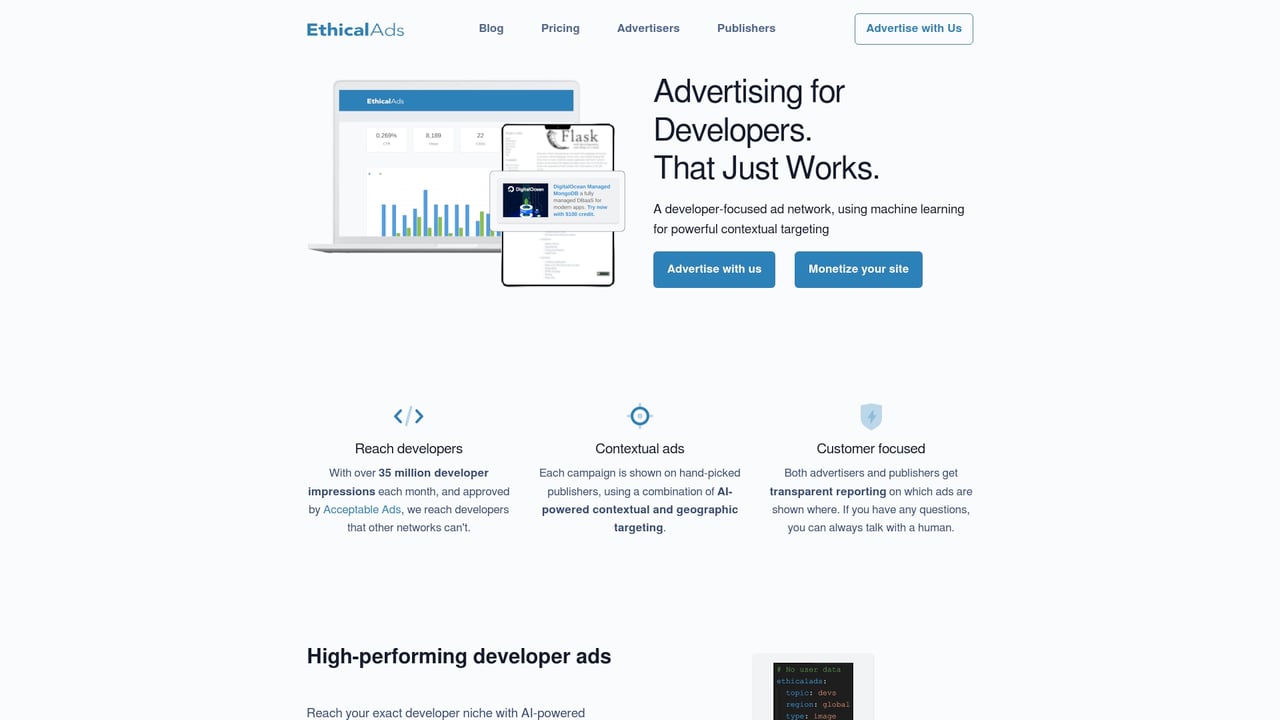 Screenshot of EthicalAds website
