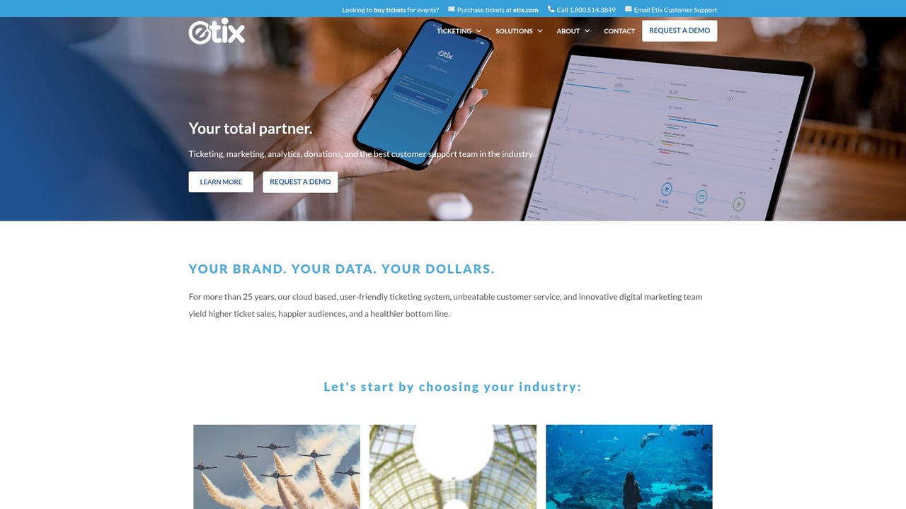 Screenshot of Etix website