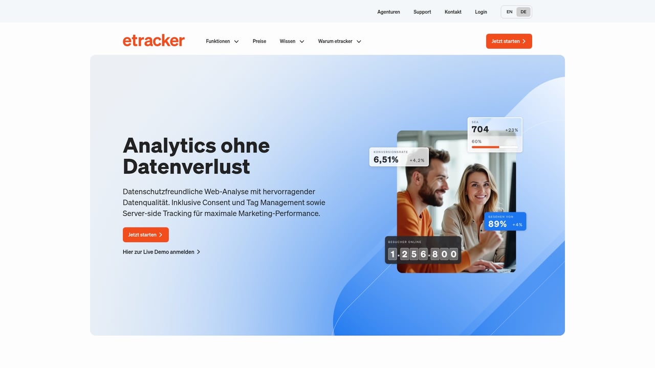 Screenshot of Etracker website