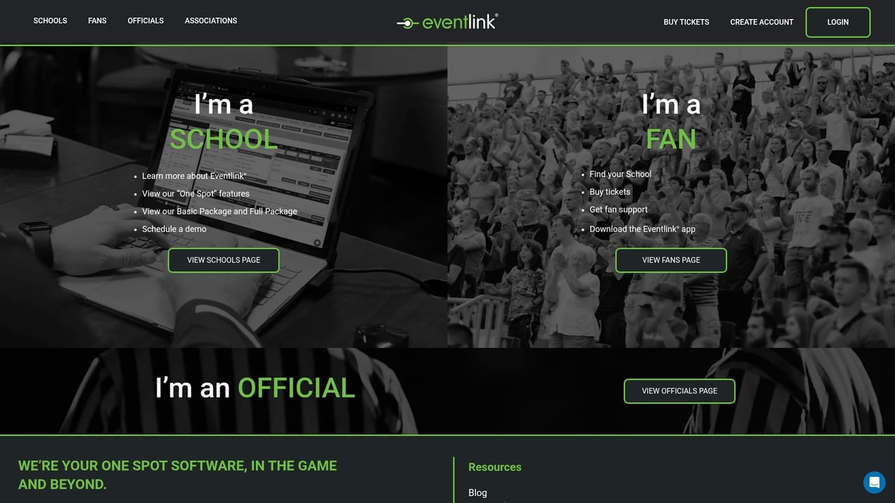 Screenshot of Eventlink website