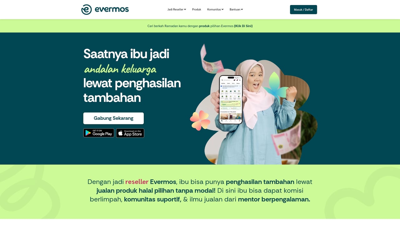 Screenshot of Evermos website