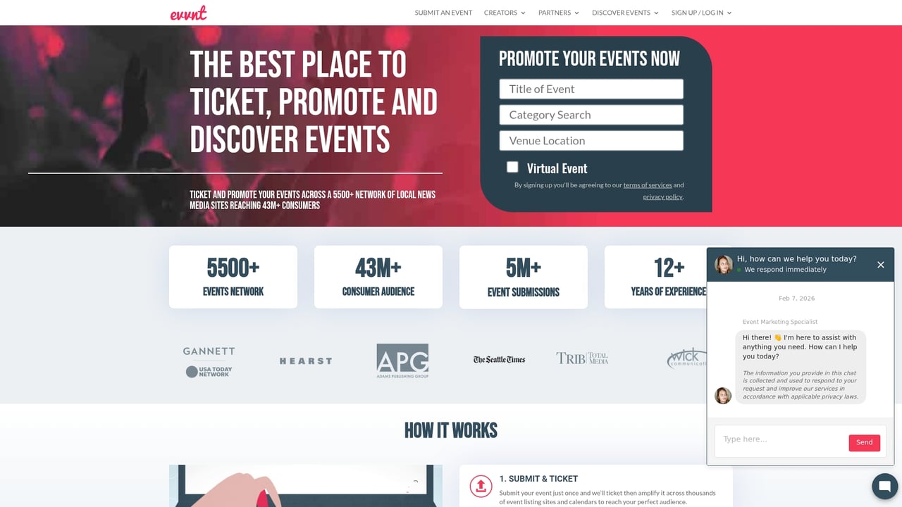 Screenshot of Evvnt website