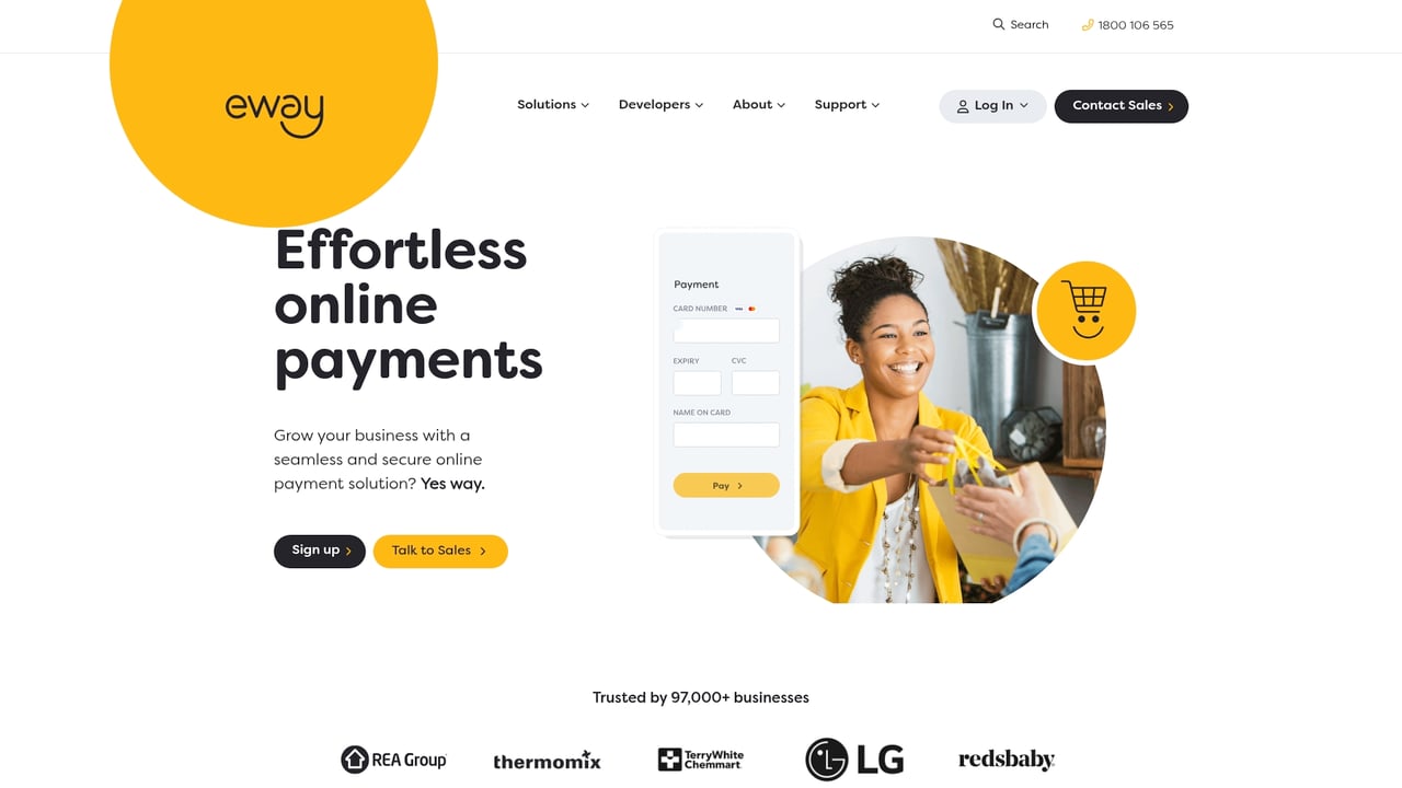 Screenshot of eWAY Payments website