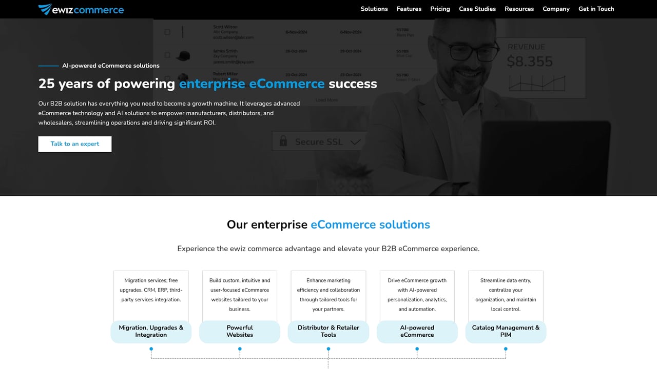 Screenshot of ewiz commerce website