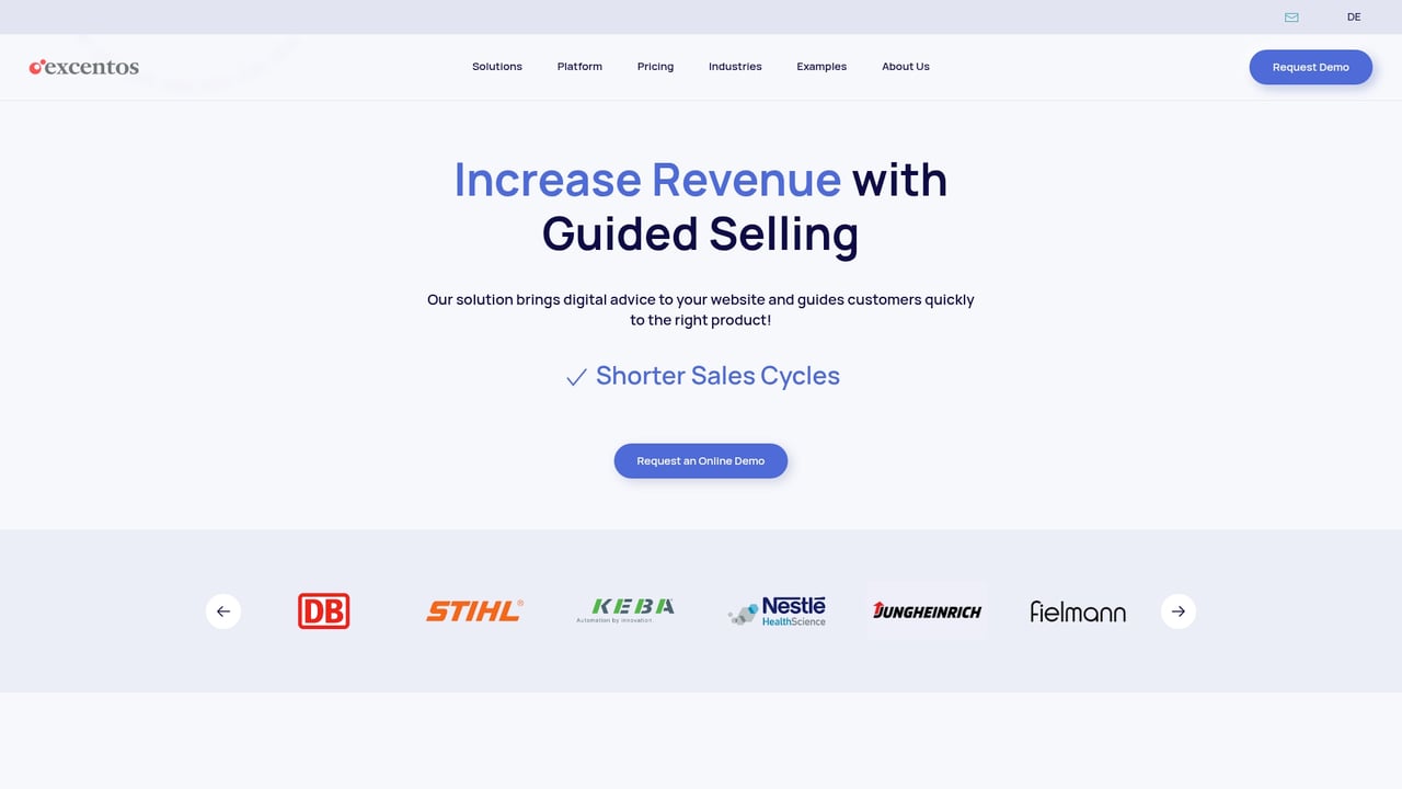 Screenshot of Excentos website