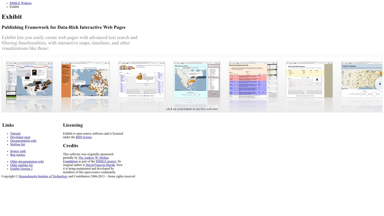 Screenshot of Exhibit website