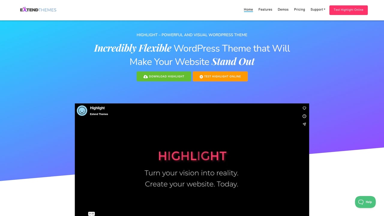 Screenshot of ExtendThemes Highlight website