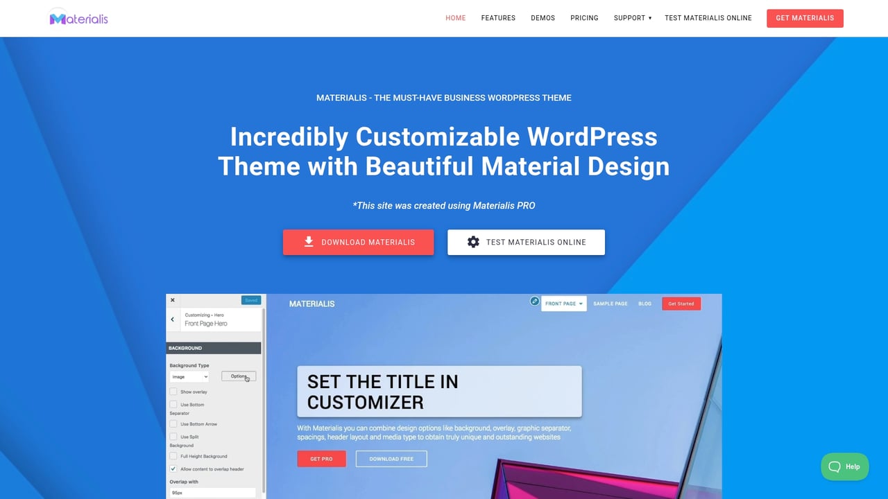 Screenshot of ExtendThemes Materialis website