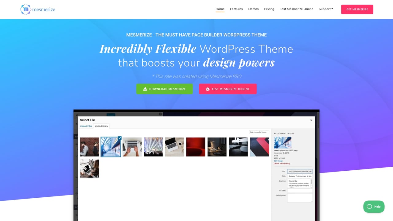 Screenshot of ExtendThemes Mesmerize website