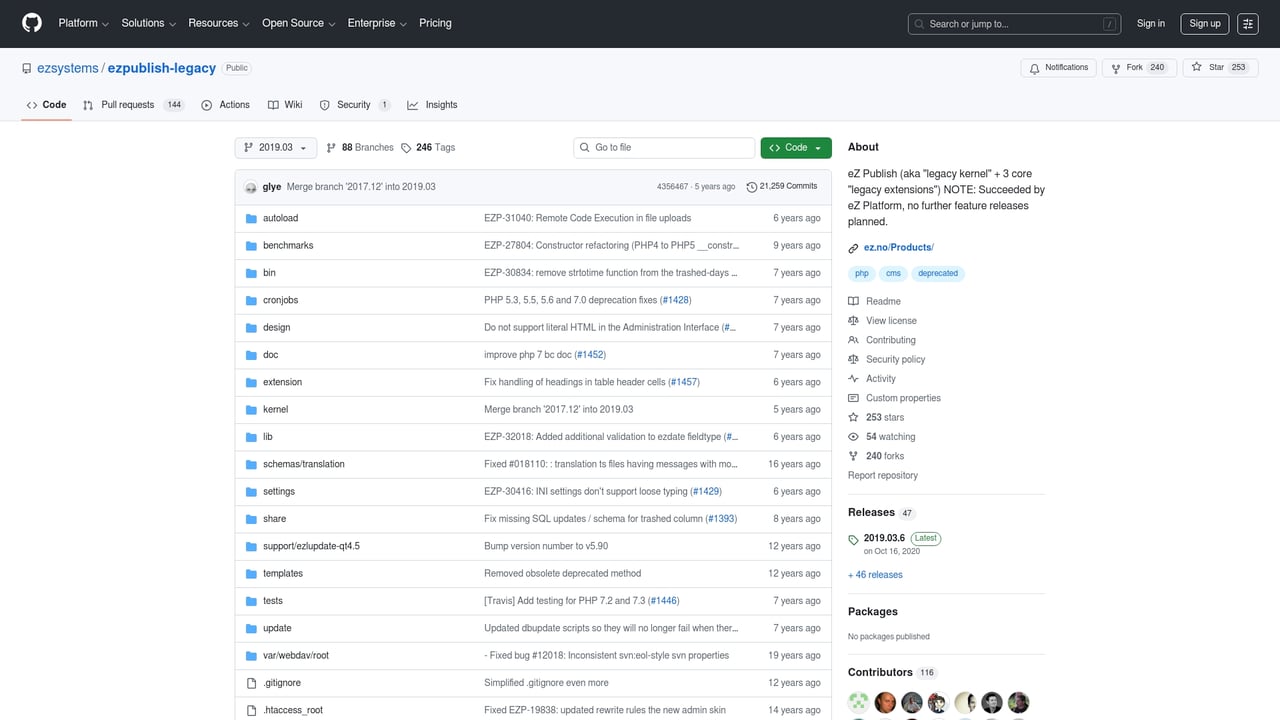 Screenshot of eZ Publish website