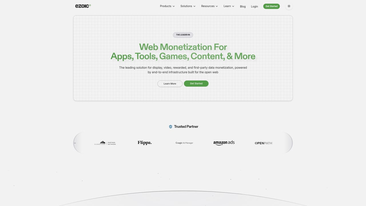 Screenshot of Ezoic website