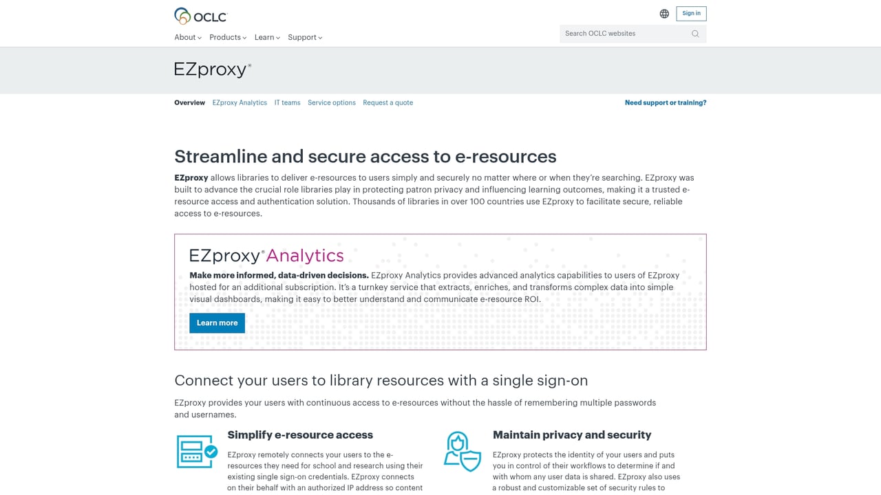 Screenshot of EZproxy website