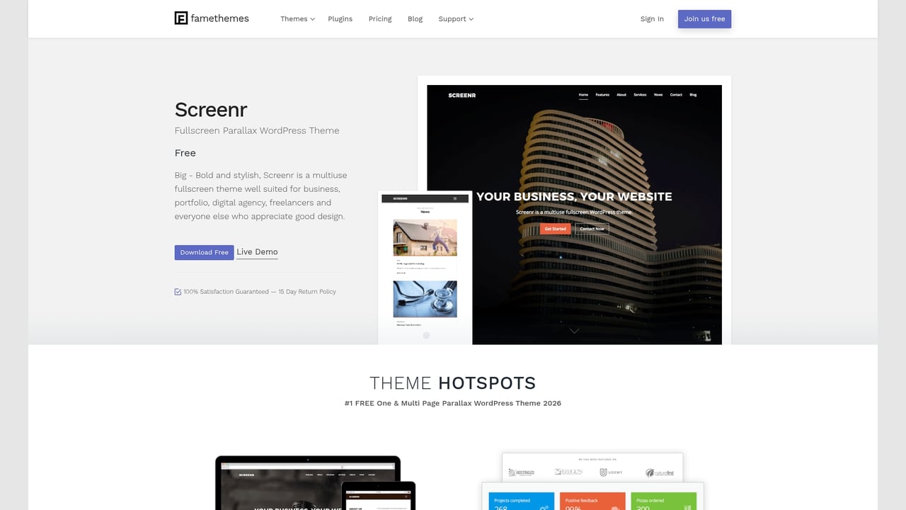 Screenshot of FameThemes Screenr website
