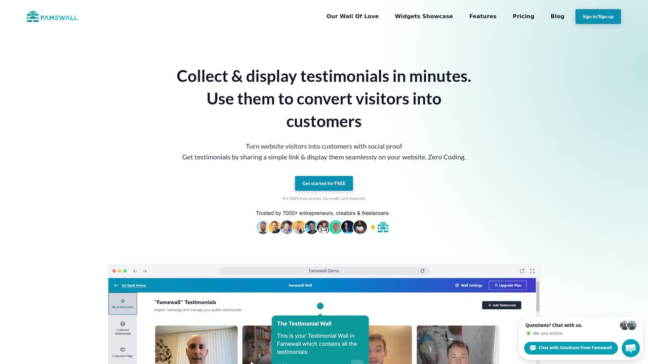 Screenshot of Famewall website