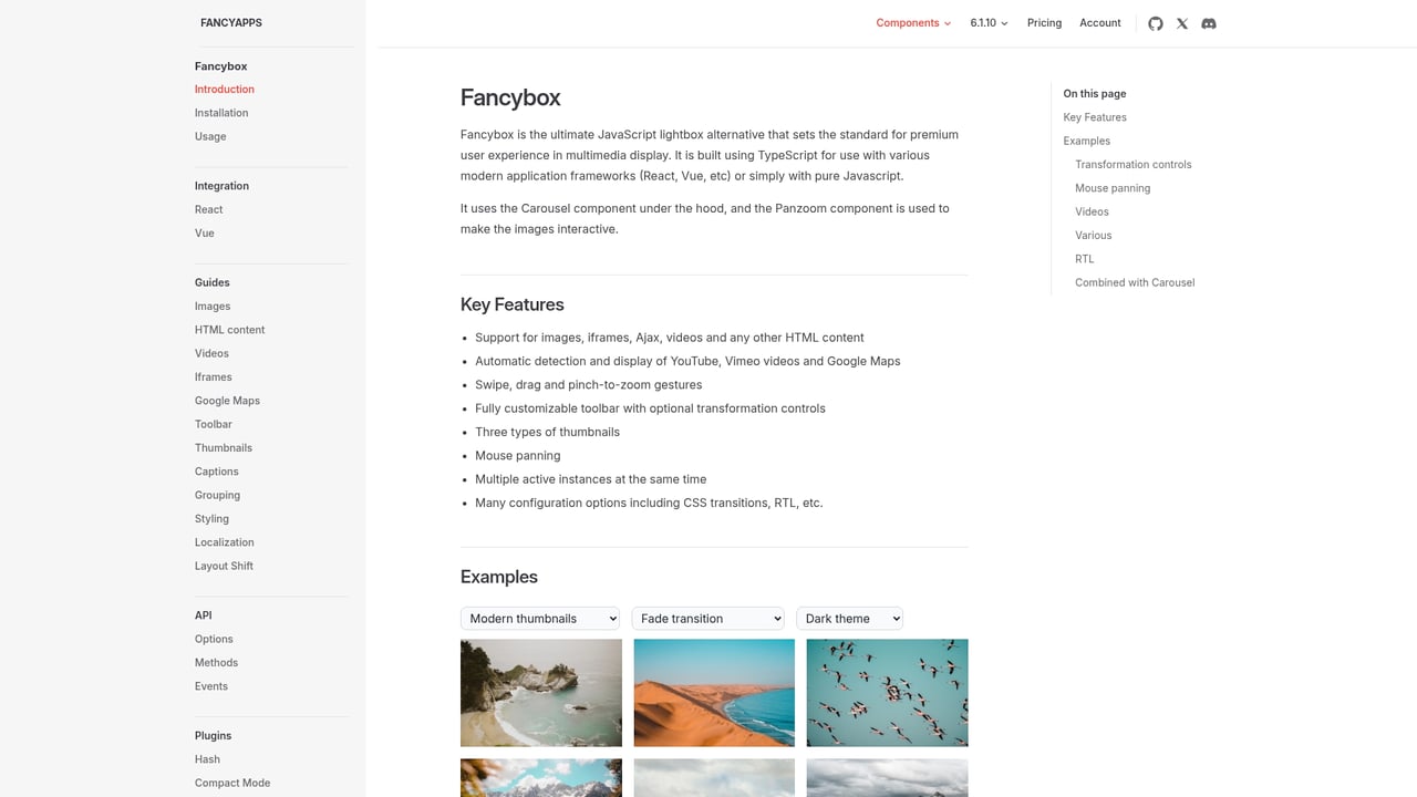 Screenshot of FancyBox website