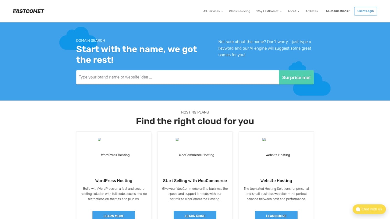 Screenshot of FastComet website