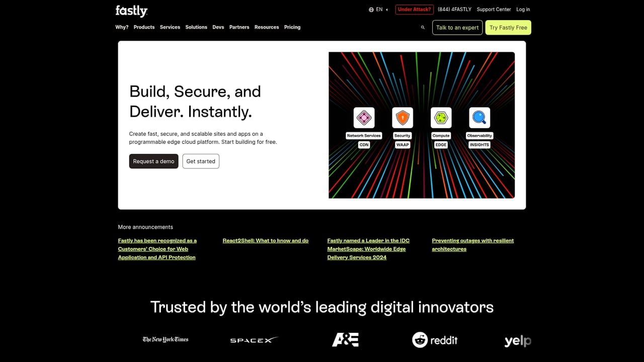 Screenshot of Fastly website