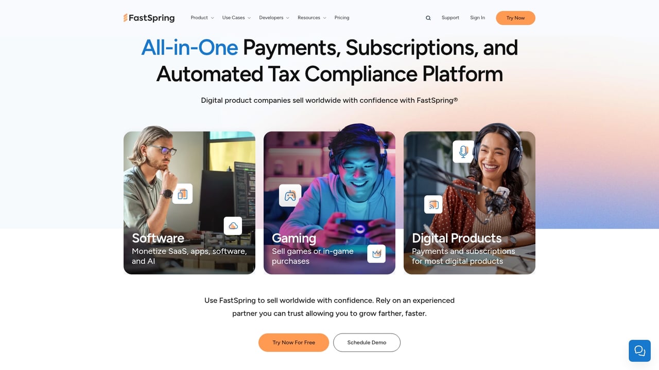 Screenshot of FastSpring website
