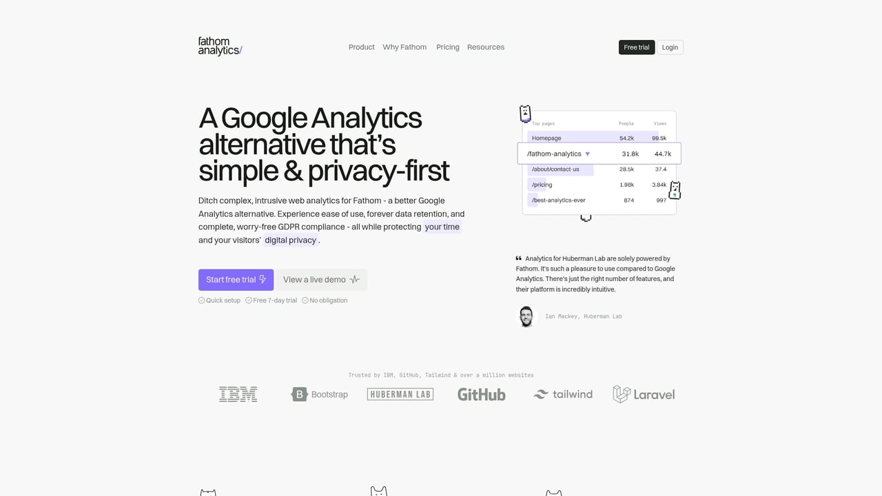 Screenshot of Fathom website