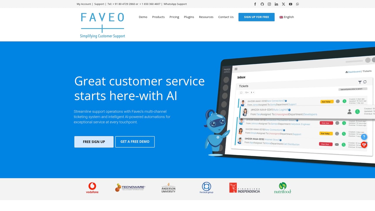 Screenshot of Faveo website