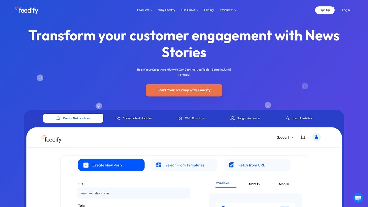 Screenshot of Feedify website