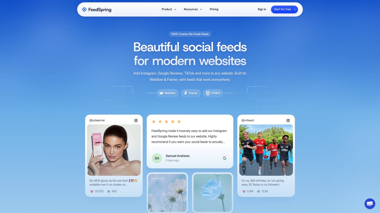 Screenshot of FeedSpring website