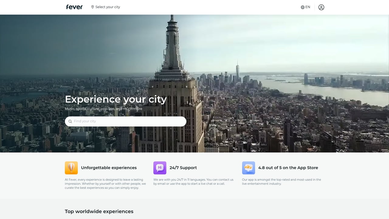 Screenshot of Fever website