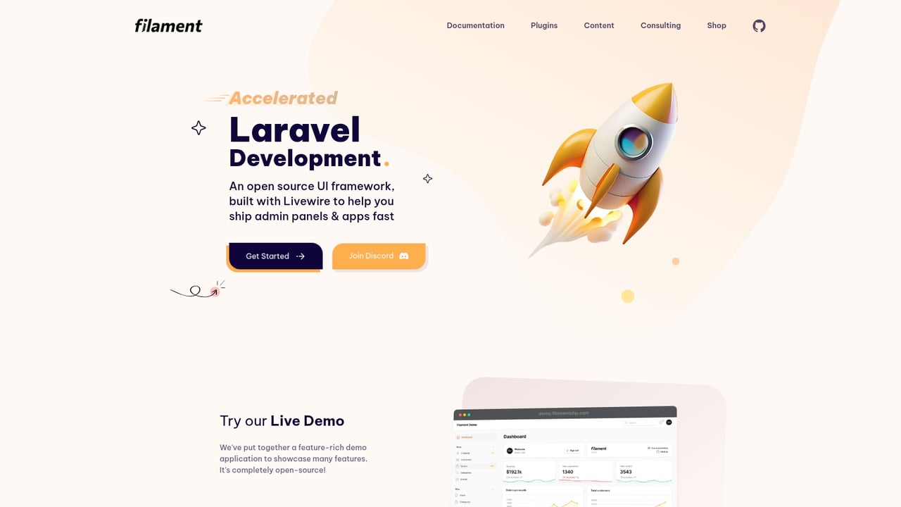 Screenshot of Filamentphp website