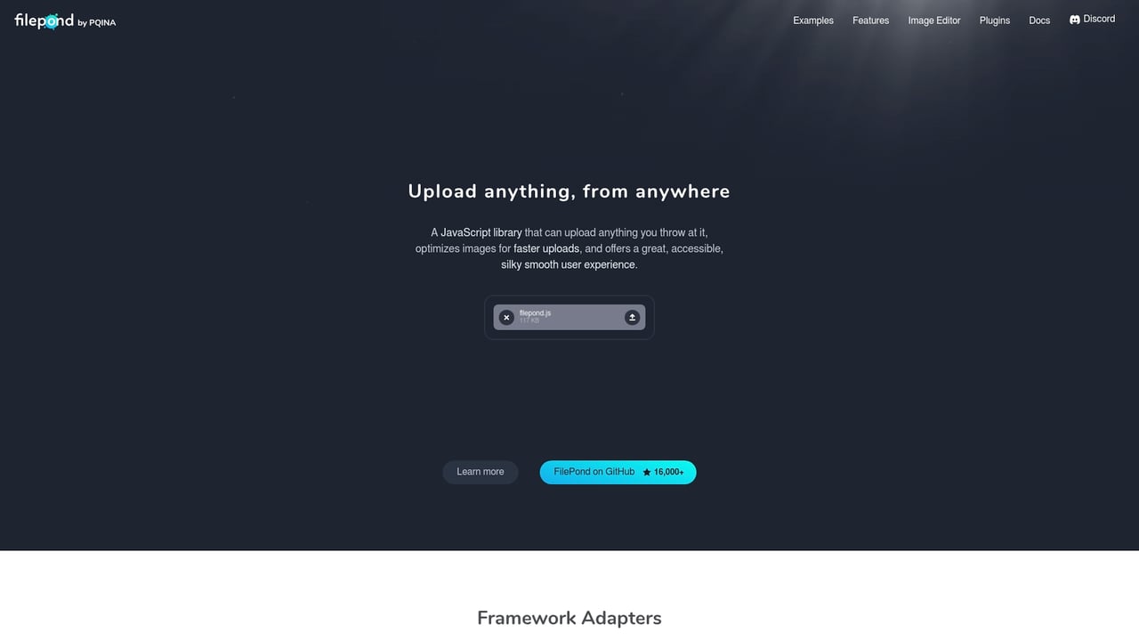 Screenshot of FilePond website