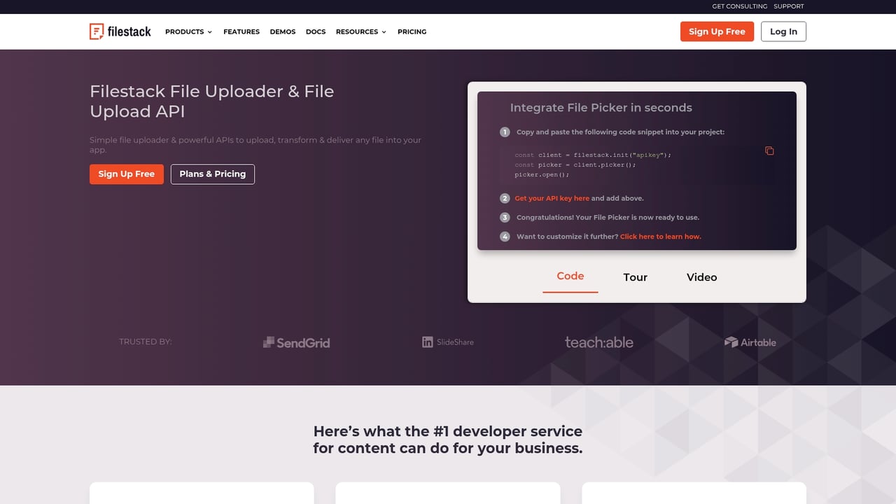 Screenshot of Filestack website