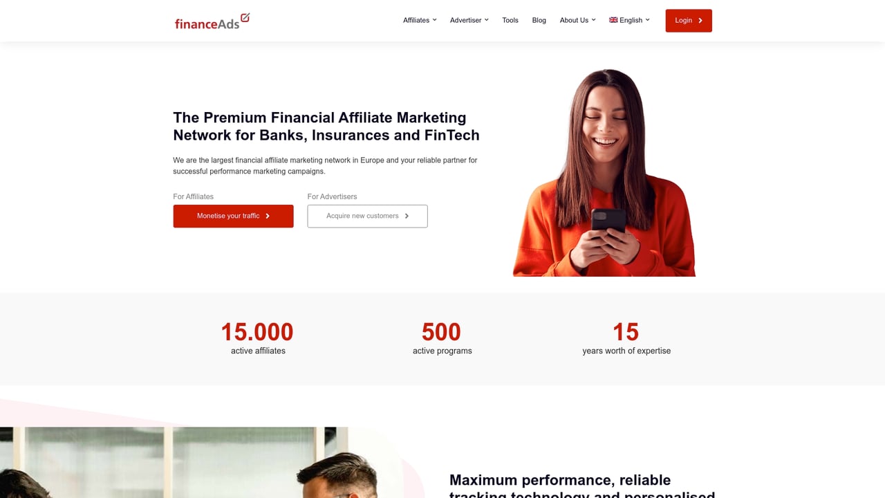 Screenshot of FinanceAds website