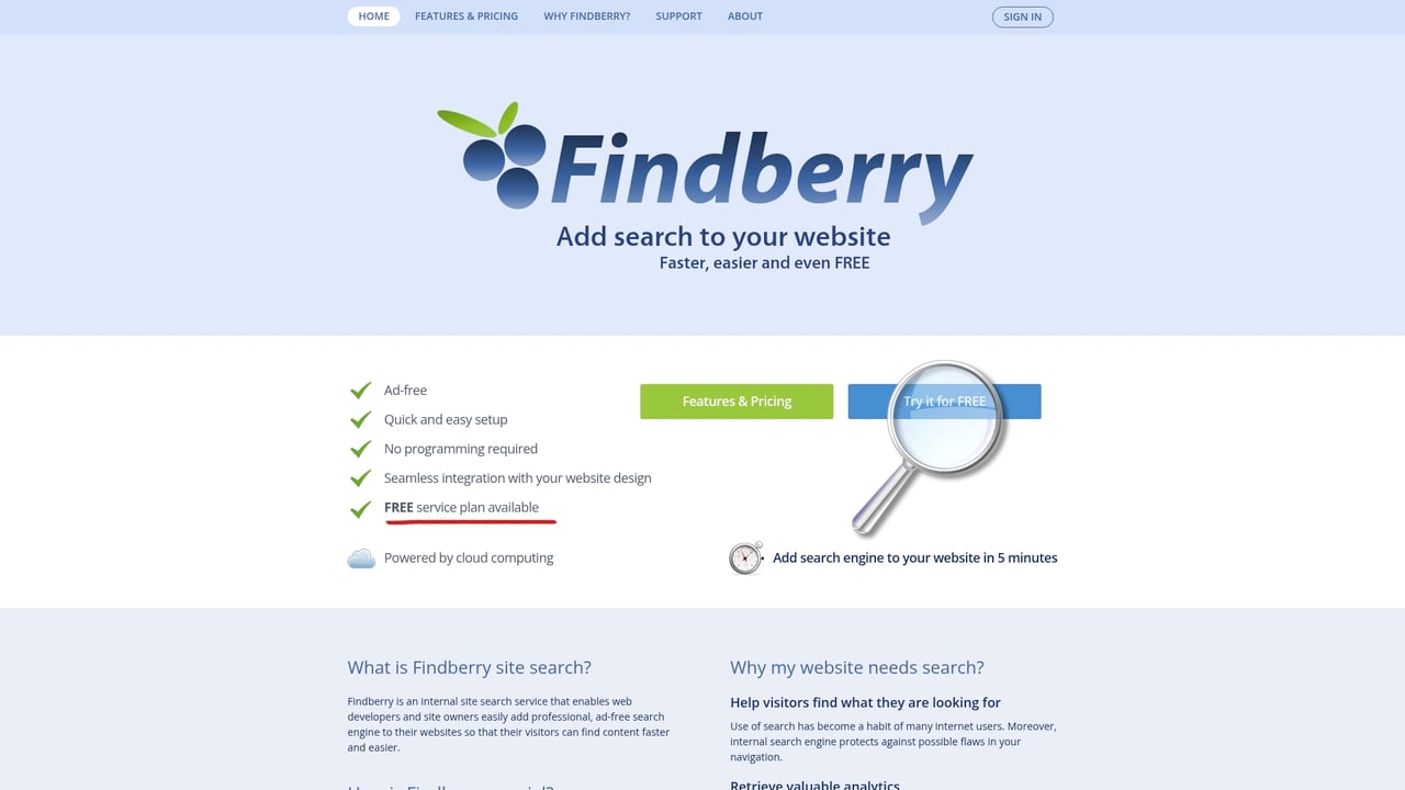 Screenshot of Findberry website